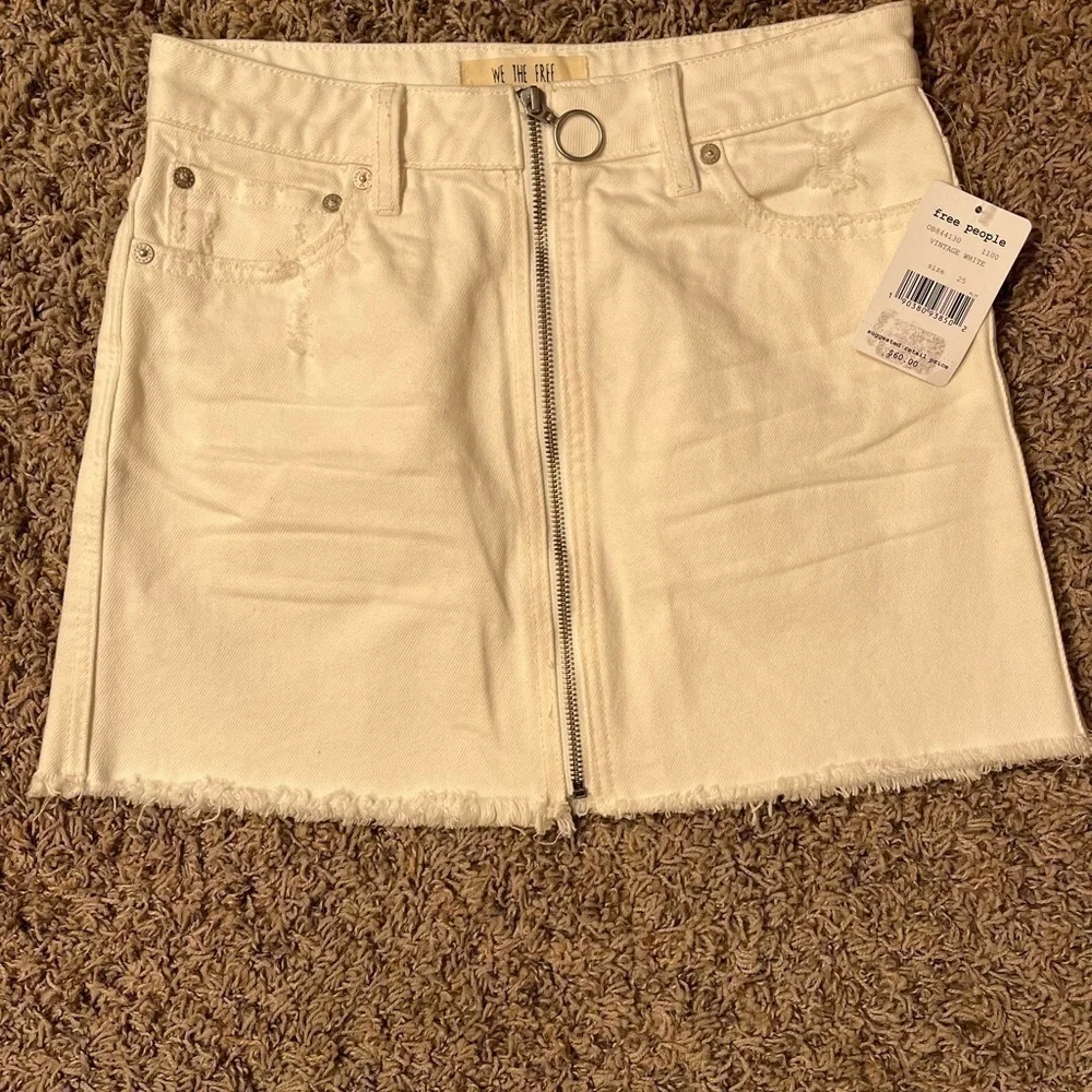 Free People Vintage White Zip It Up Mini Skirt Sz 25 NWT